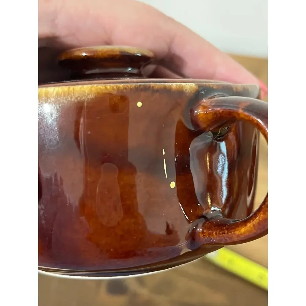 Vintage Brown Drip Glaze‎ Creamer and Sugar Bowl Set MCM Farmhouse Kitchen Decor